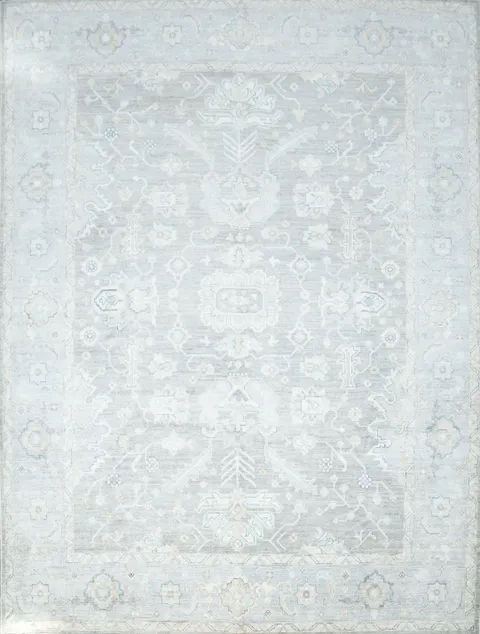 Vegetable Dye Muted Grey Oushak Turkish Area Rug 9x12