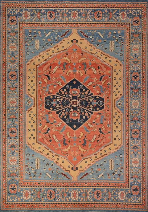 Orange Wool Handmade Heriz Oriental Area Rug 6x9