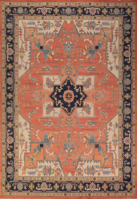 Vegetable Dye Orange Heriz Oriental Area Rug 9x11