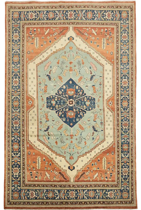 Blue & Orange Sultanabad Vegetable Dye Area Rug 9x12