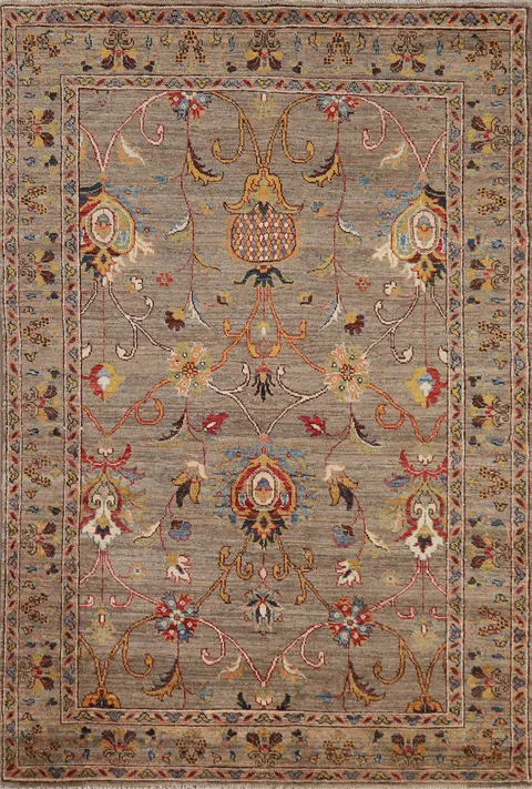 Floral Brown Vegetable Dye Ziegler Oriental Rug 4x6