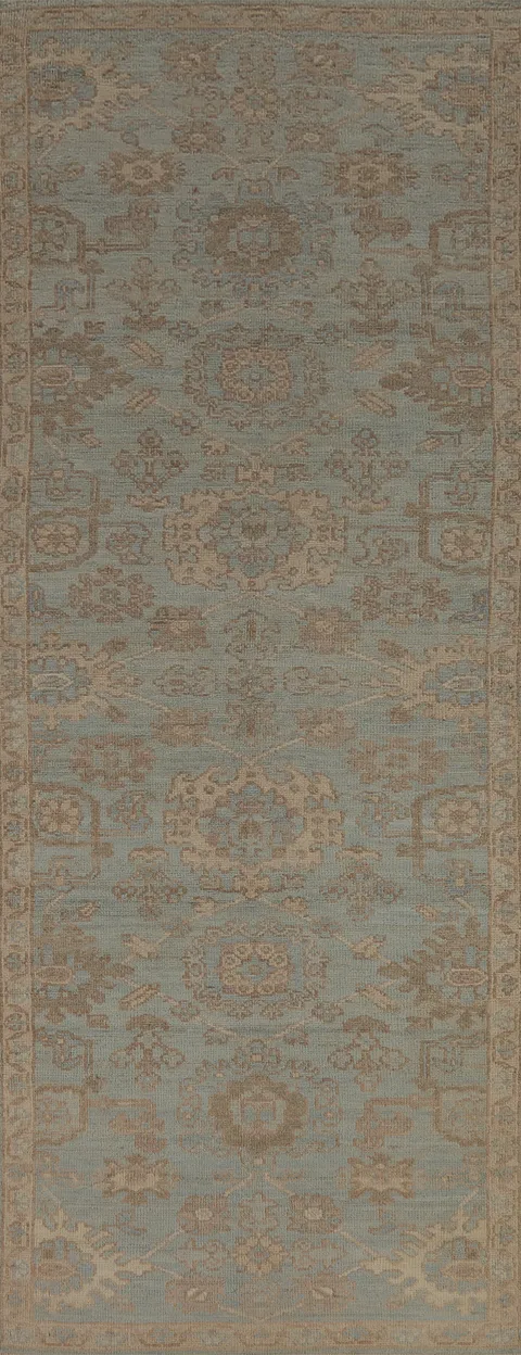 Vegetable Dye Oushak Turkish Runner Rug 3x10