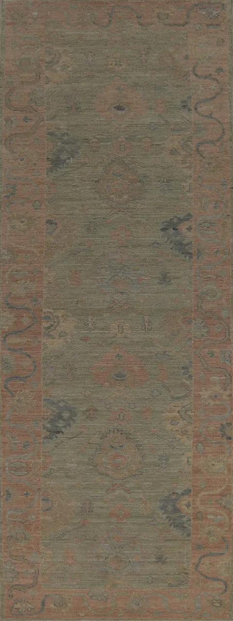Vegetable Dye Oushak Turkish Runner Rug 3x12