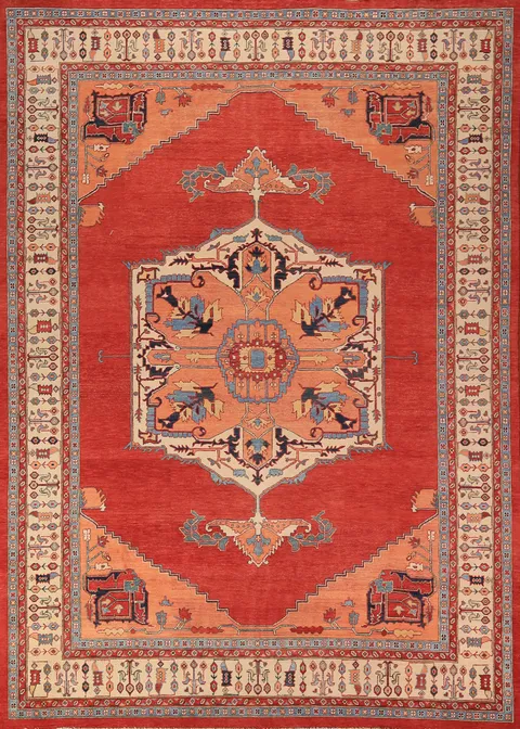 Geometric Wool Heriz Serapi Vegetable Dye Area Rug 9x12
