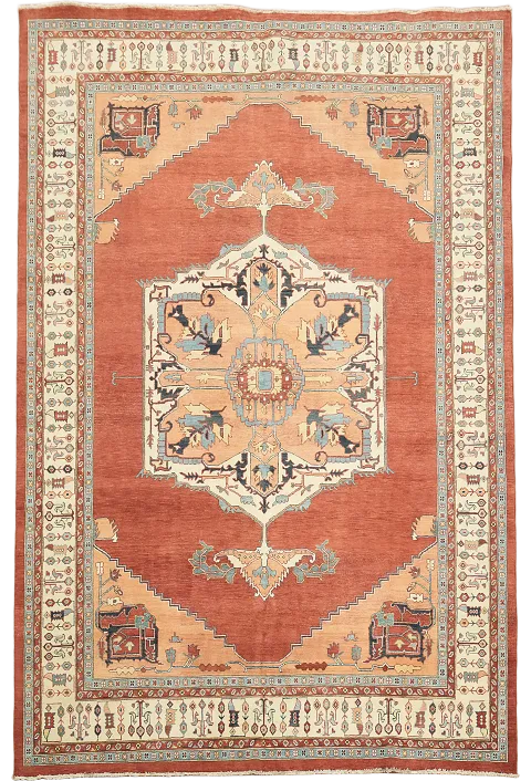 Geometric Wool Heriz Serapi Vegetable Dye Area Rug 9x12