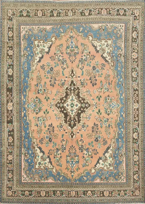 Orange Wool Floral Hamedan Persian Area Rug 9x12