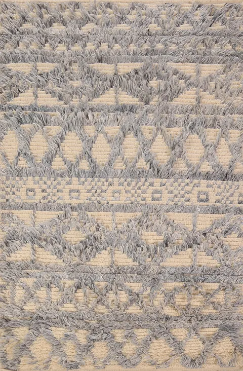 Geometric Moroccan Shaggy Oriental Rug 4x6
