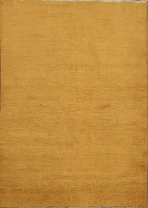 Warm Gold Solid Pattern Gabbeh Handmade Wool Rug 4x6 ft