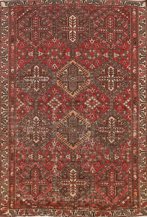 All-Over Geometric Bakhtiari Persian Rug 4x7