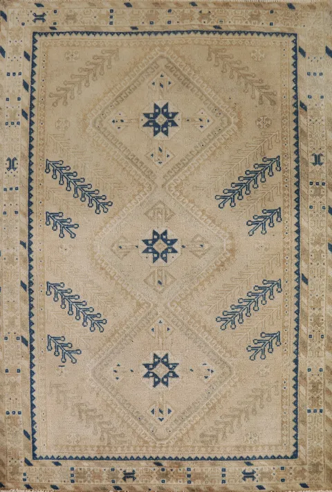 Earth Tone Wool Vintage Bakhtiari Persian Rug 4x6