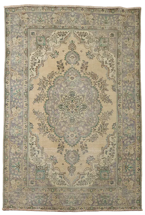 Vintage Beige Tabriz Persian Rug with Floral Medallion Pattern 6x9