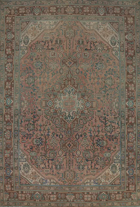 Pink Wool Vintage Tabriz Persian Area Rug 6x10