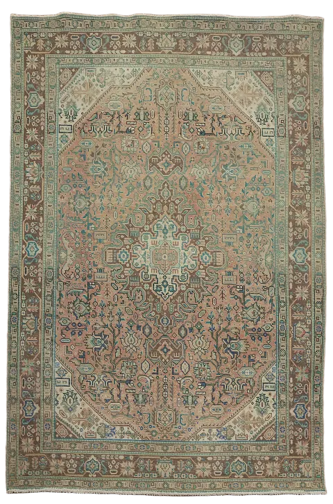 Pink Wool Vintage Tabriz Persian Area Rug 6x10