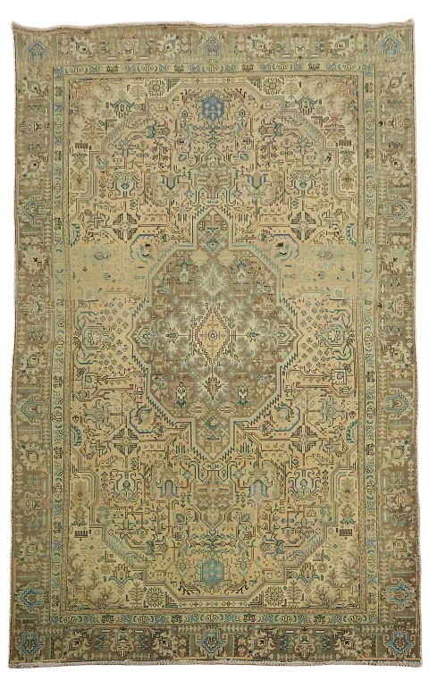 Geometric Wool Tabriz Persian Area Rug 6x9