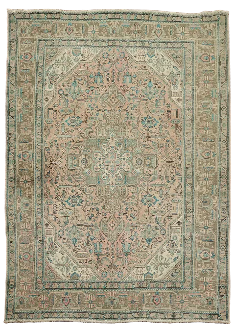 Pink Geometric Tabriz Persian Area Rug 7x9