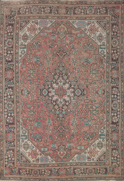 Pink Handmade Tabriz Persian Area Rug 7x10