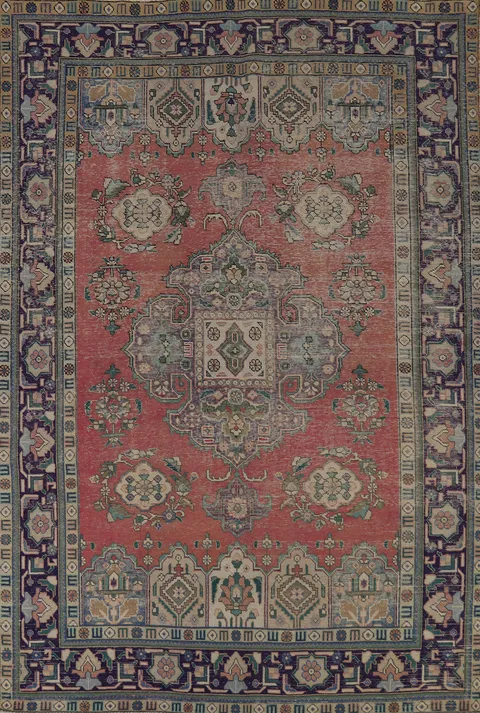 Vintage Geometric Tabriz Persian Area Rug 7x10