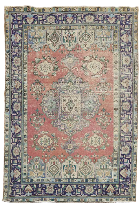 Vintage Geometric Tabriz Persian Area Rug 7x10