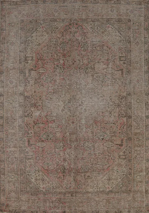 Pink Geometric Tabriz Persian Area Rug 7x9