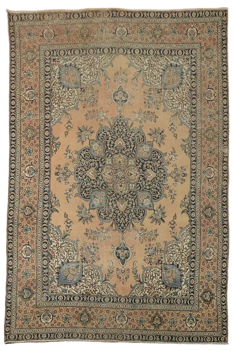 Vintage Traditional Coral Peach Tabriz Persian Area Rug 8x11 ft
