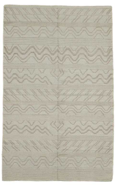 Contemporary Beige Rug with Subtle Zigzag Texture 5x8 ft