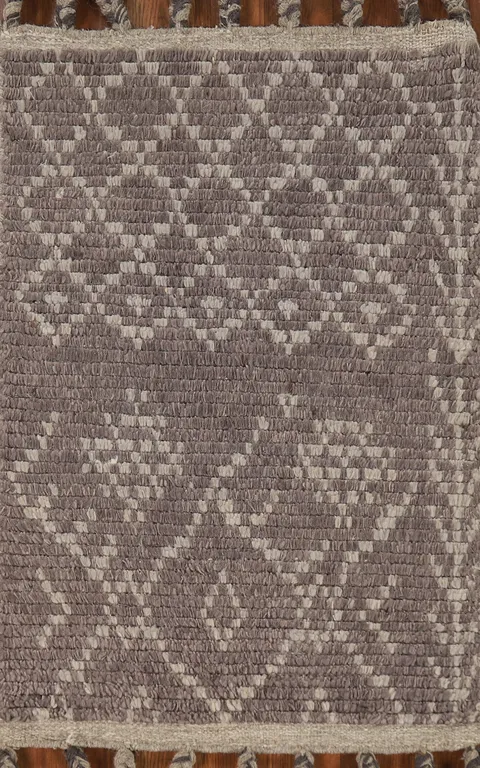 Handmade Brown Wool Moroccan Indian Rug 2x3