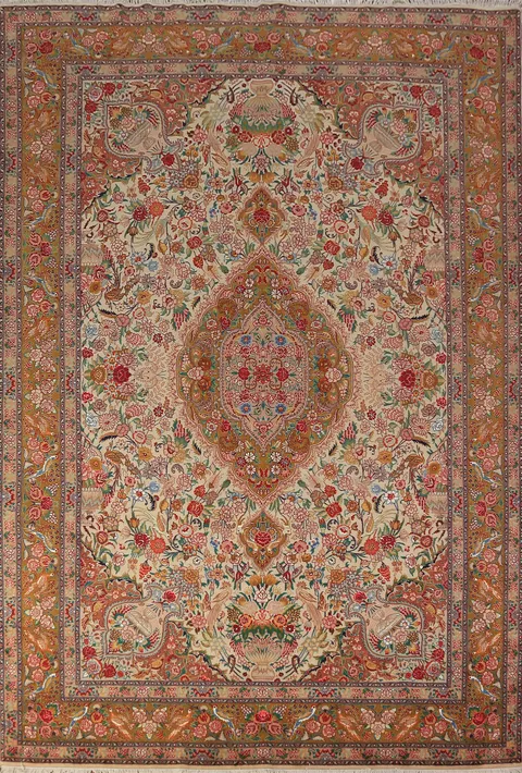 Vegetable Dye Animals Design Tabriz Persian Area Rug 7x10