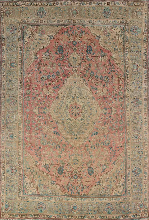 Pink Floral Wool Tabriz Persian Area Rug 6x9
