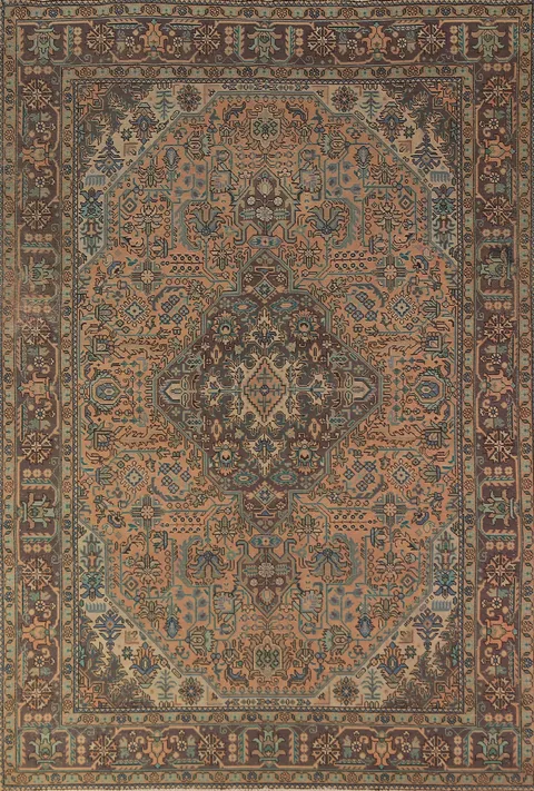 Geometric Wool Tabriz Persian Area Rug 7x10