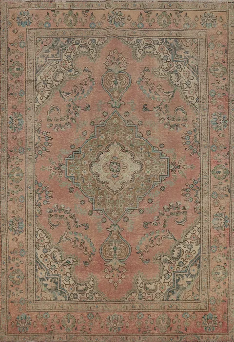 Pink Wool Medallion Tabriz Persian Area Rug 6x9