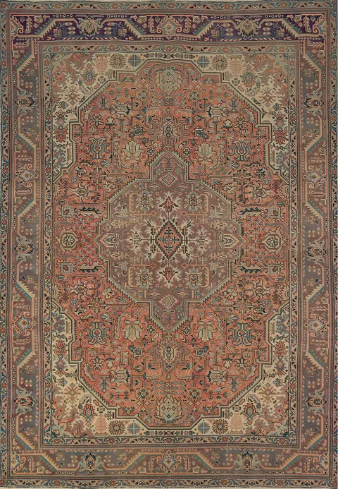 Geometric Wool Tabriz Persian Area Rug 7x10