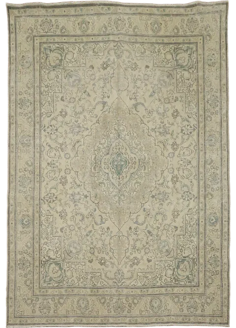 Elegant Persian Vintage Beige Tabriz Geometric Rug 10'x12'