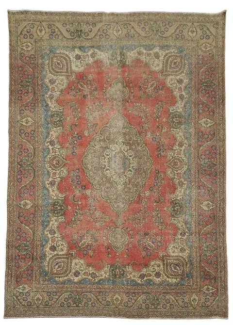 Vintage Distressed Tabriz Persian Large Rug 9'x13'