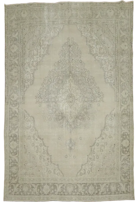 Elegant Beige Vintage Persian Tabriz Rug with Subtle Intricate Patterns 10'x13'