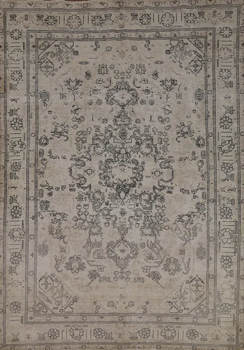 Vintage Geometric Tabriz Persian Area Rug 6x9