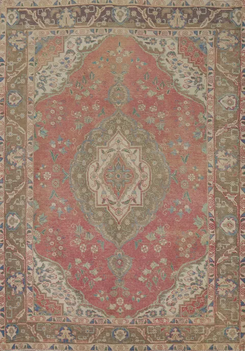 Pink Wool Tabriz Persian Area Rug 6x9