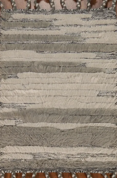 All-Over Striped Wool Moroccan Indian Rug 2x3