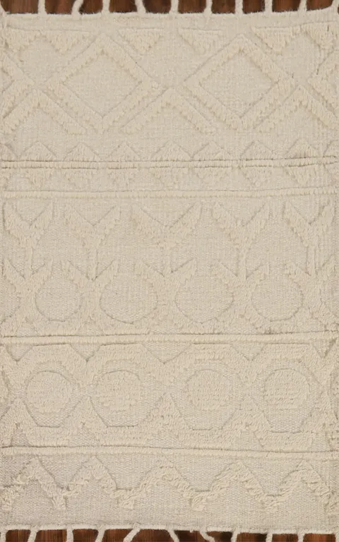 Ivory Wool Geometric Moroccan Oriental Accent Rug 2x3