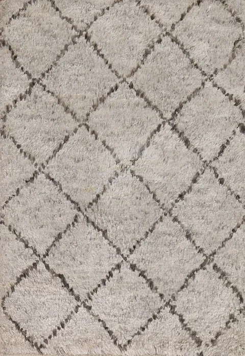 Thick Wool Handmade Trellis Moroccan Indian Rug 2x3