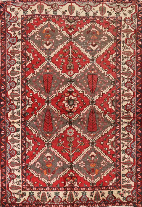 Vintage Red Wool Bakhtiari Persian Rug 5x7