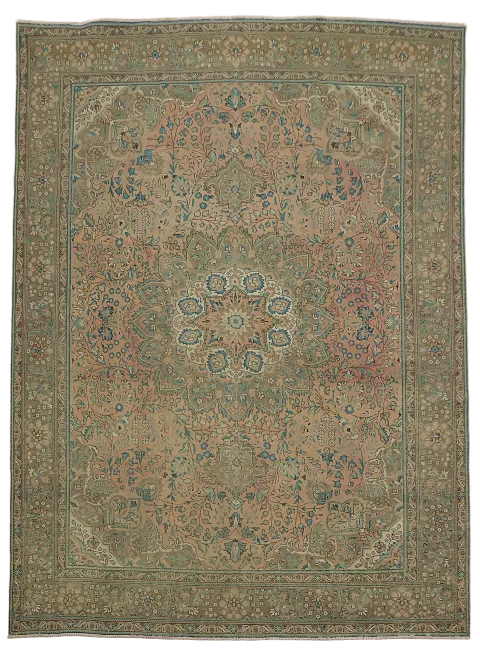 Pink Floral Tabriz Persian Area Rug 10x13