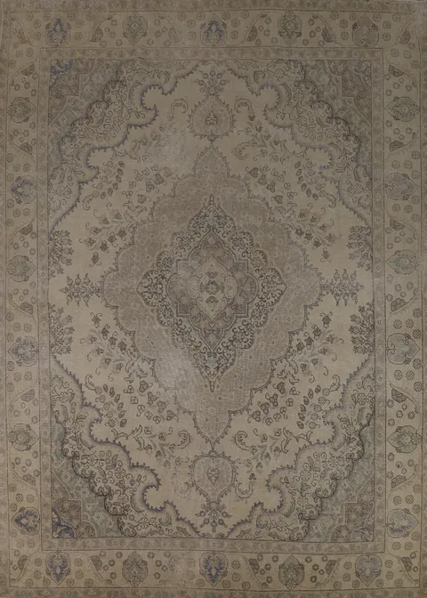 Vintage Wool Medallion Tabriz Persian Area Rug 9x12