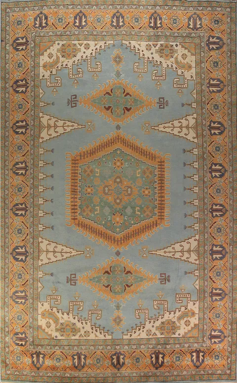 Light Blue Geometric Khotan Oriental Large Rug 12x18