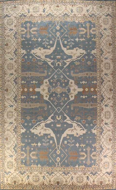 All-Over Blue & Ivory Oushak Indian Large Rug 13x21