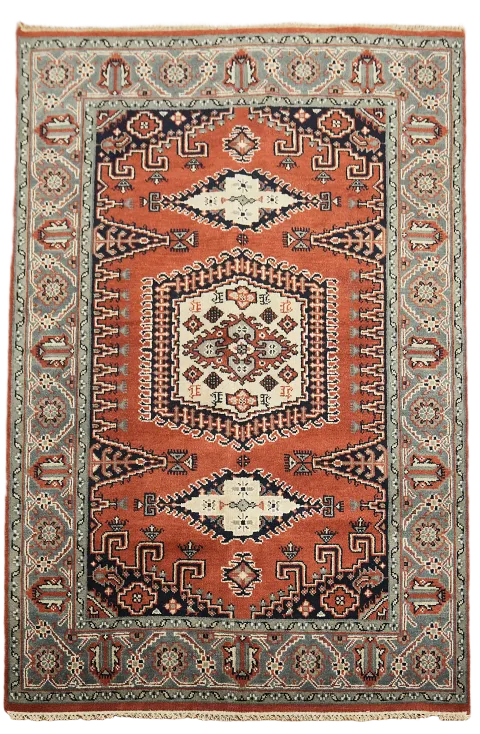 Geometric Tribal Hand-Knotted Oriental Area Rug 6'x9'