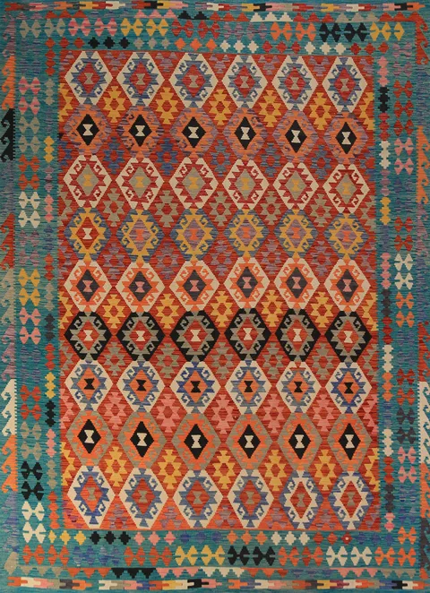 Geometric Kilim Reversible Wool Area Rug 8x11