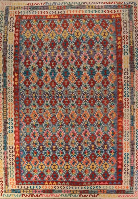All-Over Wool Kilim Oriental Area Rug 10x13