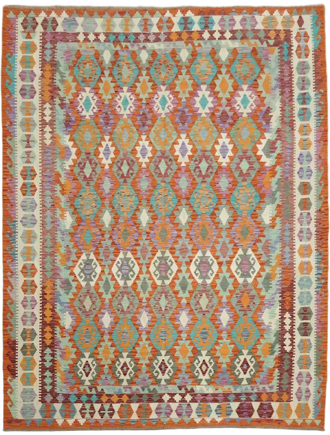 All-Over Geometric Kilim Wool Area Rug 9x11