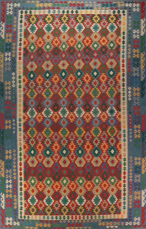 Palace Size Geometric Kilim Oriental Wool Rug 10x16