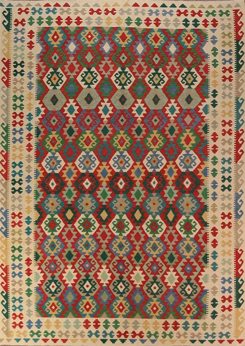 Geometric Kilim Reversible Wool Area Rug 8x11